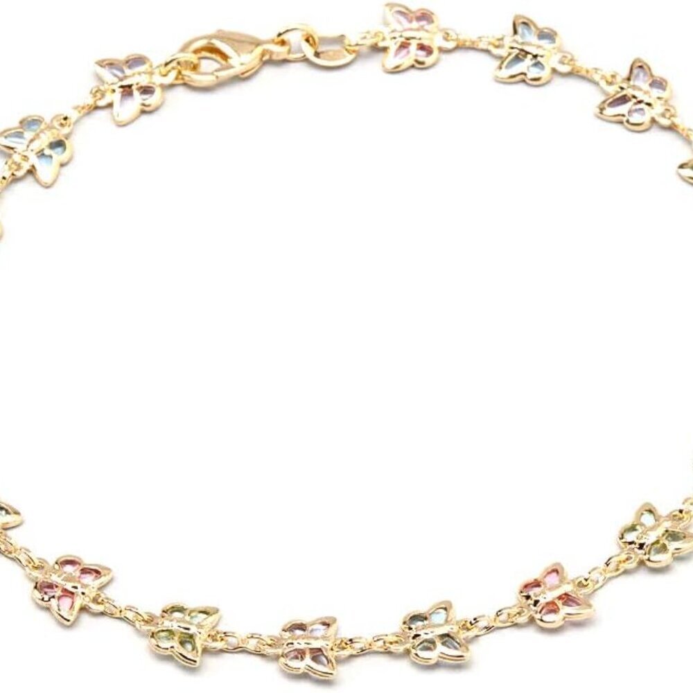 18K Gold Plated Gold and Multi Color Crystal Baguette Anklet